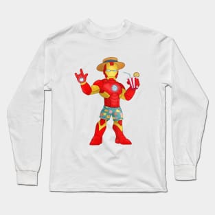 Iron Man's Beach Day: Superhero on Vacation Long Sleeve T-Shirt